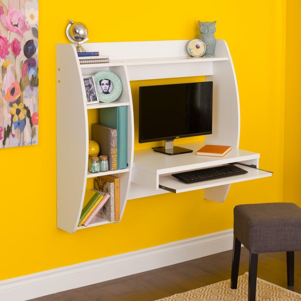 Floating Desk with Storage and Keyboard Tray, Multiple Finishes