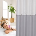 thumbnail image 5 of GlowSol Extra Long Shower Curtain Color Block Linen Blend Farmhouse Fabric Button Shower Curtain for Bathroom Washable, 72"W x 84"L, Gray/White, 5 of 7