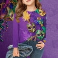 thumbnail image 2 of CLOISE Kids Shirts Girls Long Sleeve Boys Toddler Mardi Gras Purple Crew Neck Tops Print Casual Fashion Fall Winter Clothes 3-14T, 2 of 4