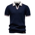 thumbnail image 5 of BUWTTER Mens Relaxed Polo Shirts Short Sleeve Solid Color Business Tops Dressy Work Casual Lapel Shirts Navy XL, 5 of 6