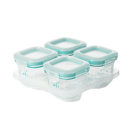 OXO Tot Glass Baby Blocks Food Storage Containers, 4oz, Teal, 4-Pack, For Infants Ages 0-12 Months