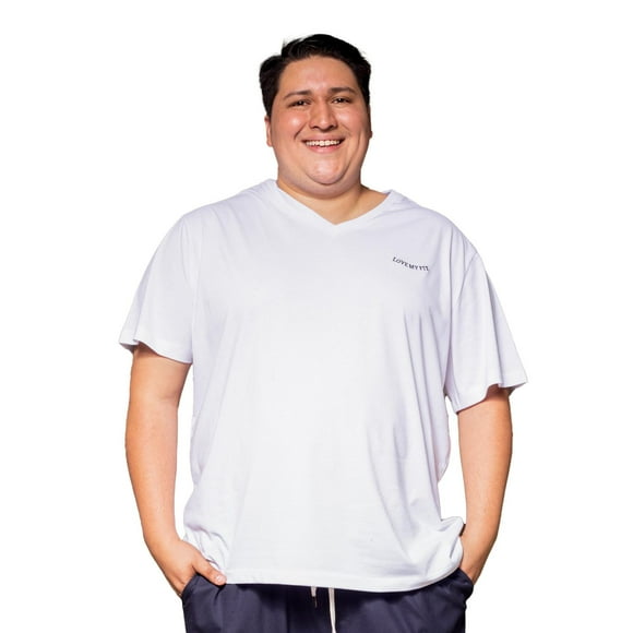 Playera Polo Cuello V Love my Fit Tallas Extras Plus Unisex blanco 3XL