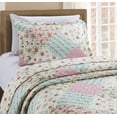 thumbnail image 2 of Pink and Green Rose Patchwork, 2-Piece Quilt Set with 1 Sham, Reversible Bedspread, Soft Lightweight Coverlet, All-Season, Twin, Pink Green, 2 of 6