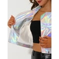 thumbnail image 5 of INSPIRE CHIC Women's Metallic Faux Leather Lapel Collar Sleeveless Zip Cropped Vest XS Holographic, 5 of 7