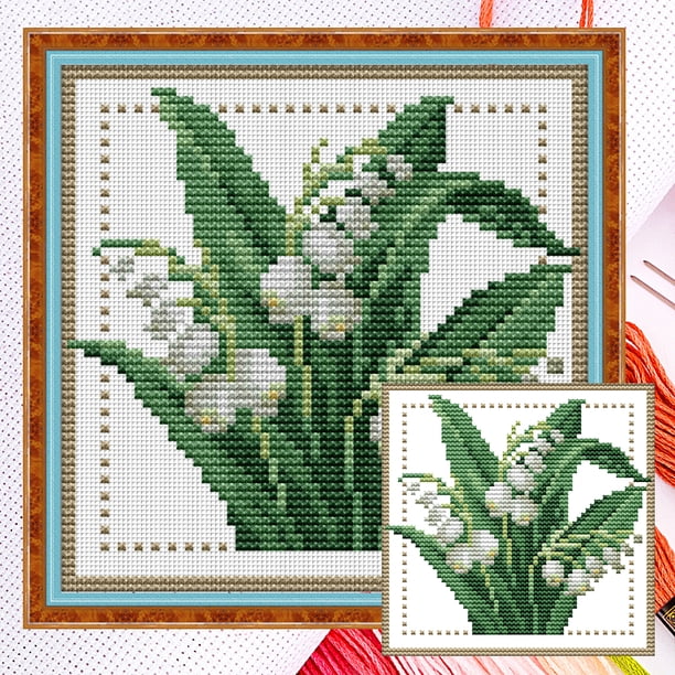 (H427) Hilo Algodón Ecológico para Bordado No Manchú 14CT 2 Hebras Tela Blanca 17*17cm Kit Serie Flores Punto Cruz Con Flores Diciembre Y Mayo
