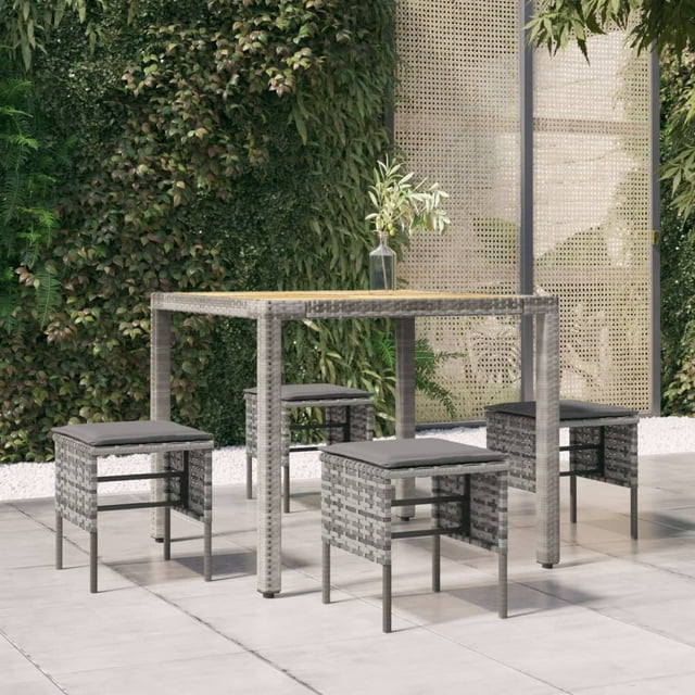vidaXL Garden Footstools with Cushions 4 pcs Grey Poly Rattan