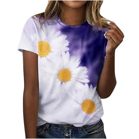 

Ziloco Short Sleeve V-Neck Blouses & Shirts Women s Casual Loose Floral Print Crewneck Printed Short Sleeve T-Shirt Tops wo189top Corset Top