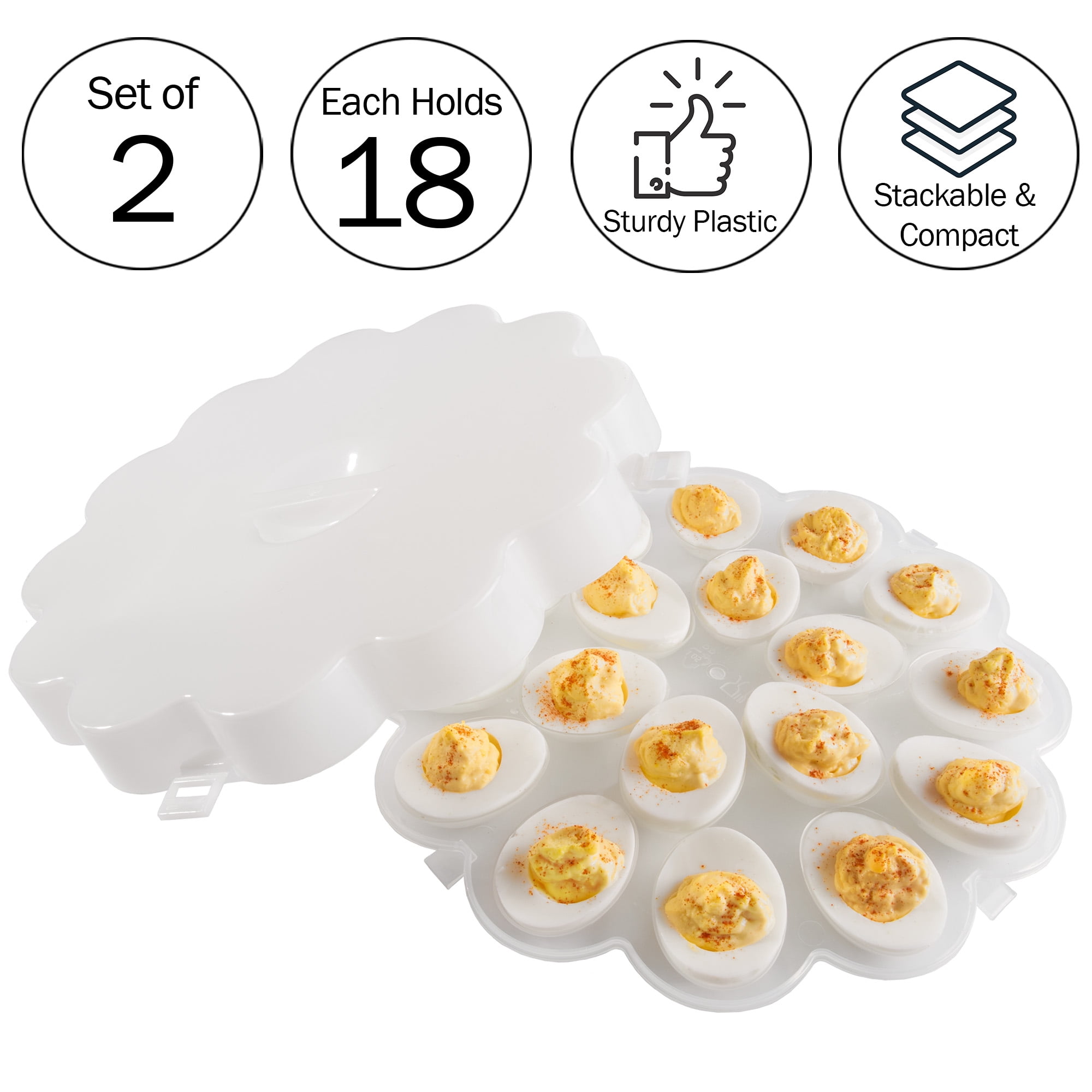 Classic Cuisine Set of 2 Deviled Egg Containers with Lid - Holds 36 Eggs