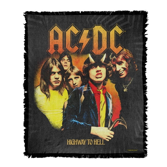 ACDC Blanket, 50"x60" Highway to Hell Woven Tapestry Cotton Blend Fringed Throw Blanket