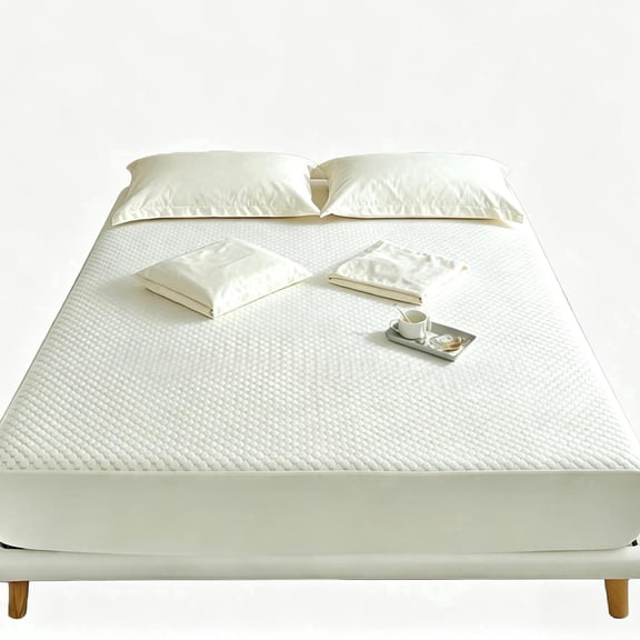JOWBOOW Polyester Fitted Mattress Protector Queen White
