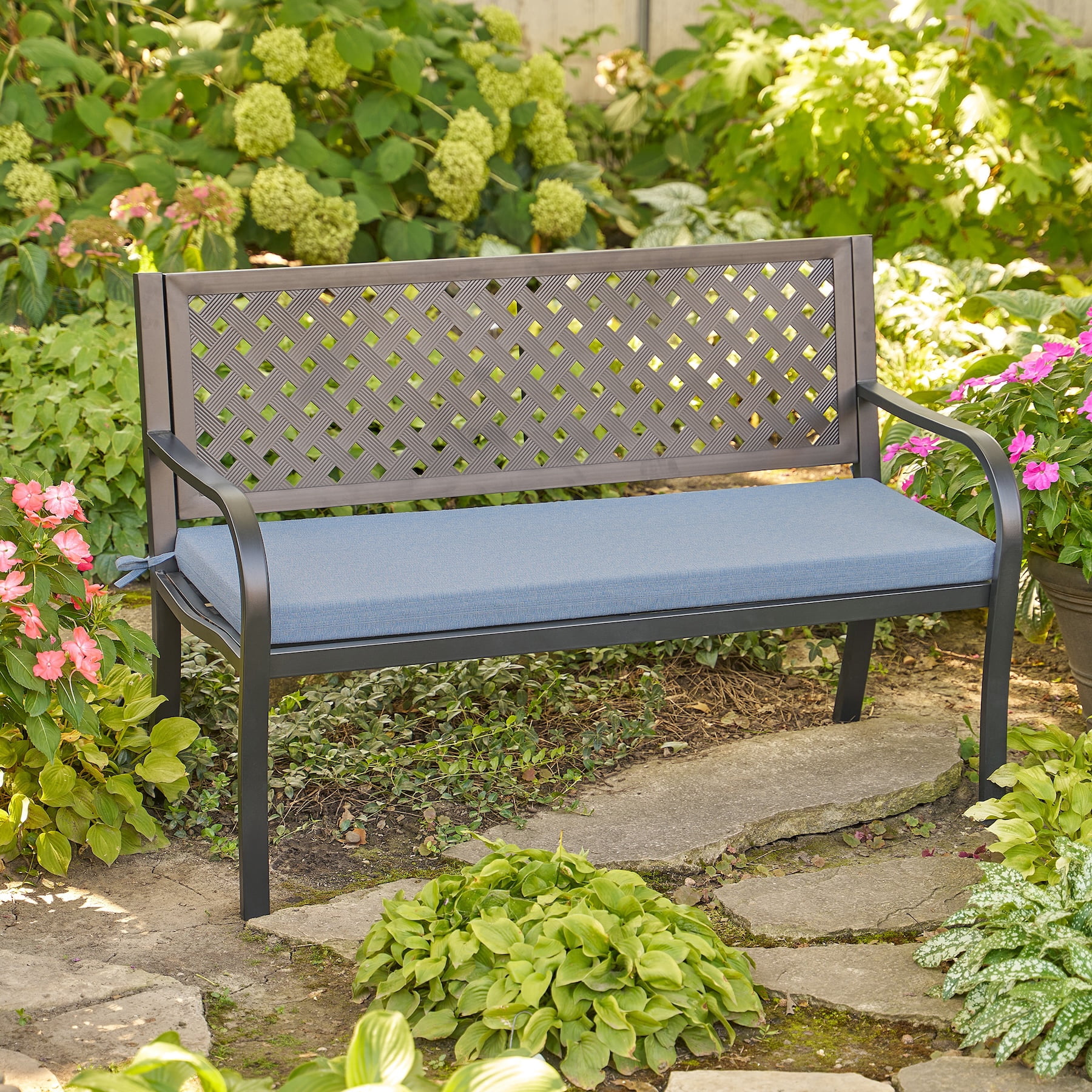 Better Homes & Gardens 48" x 18" Premium Outdoor Bench Seat Cushion, 1-Piece, Light Blue