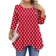 thumbnail image 2 of wdsxpo Womens 3/4 Length Sleeve Shirts Casual Polka Dot Crewneck Shirts High-Low Hem Dressy Tunic Business Work Blouses Plus Size, 2 of 5