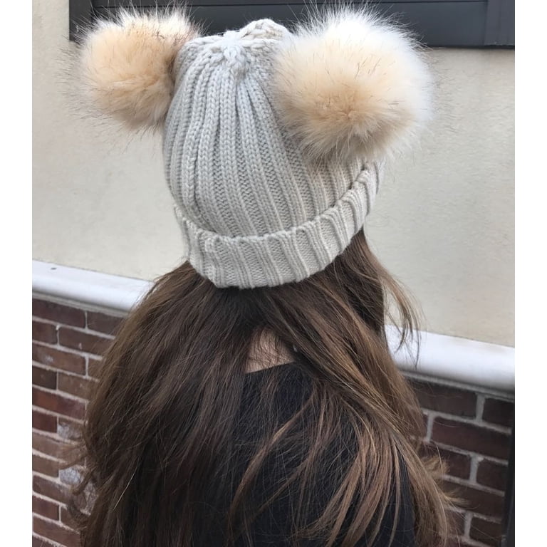 ☃️WARM Beanie with Pom-Poms Cute WHITE Beanie Two White Pom Poms Hat Women Knit Beanie  main image 3
