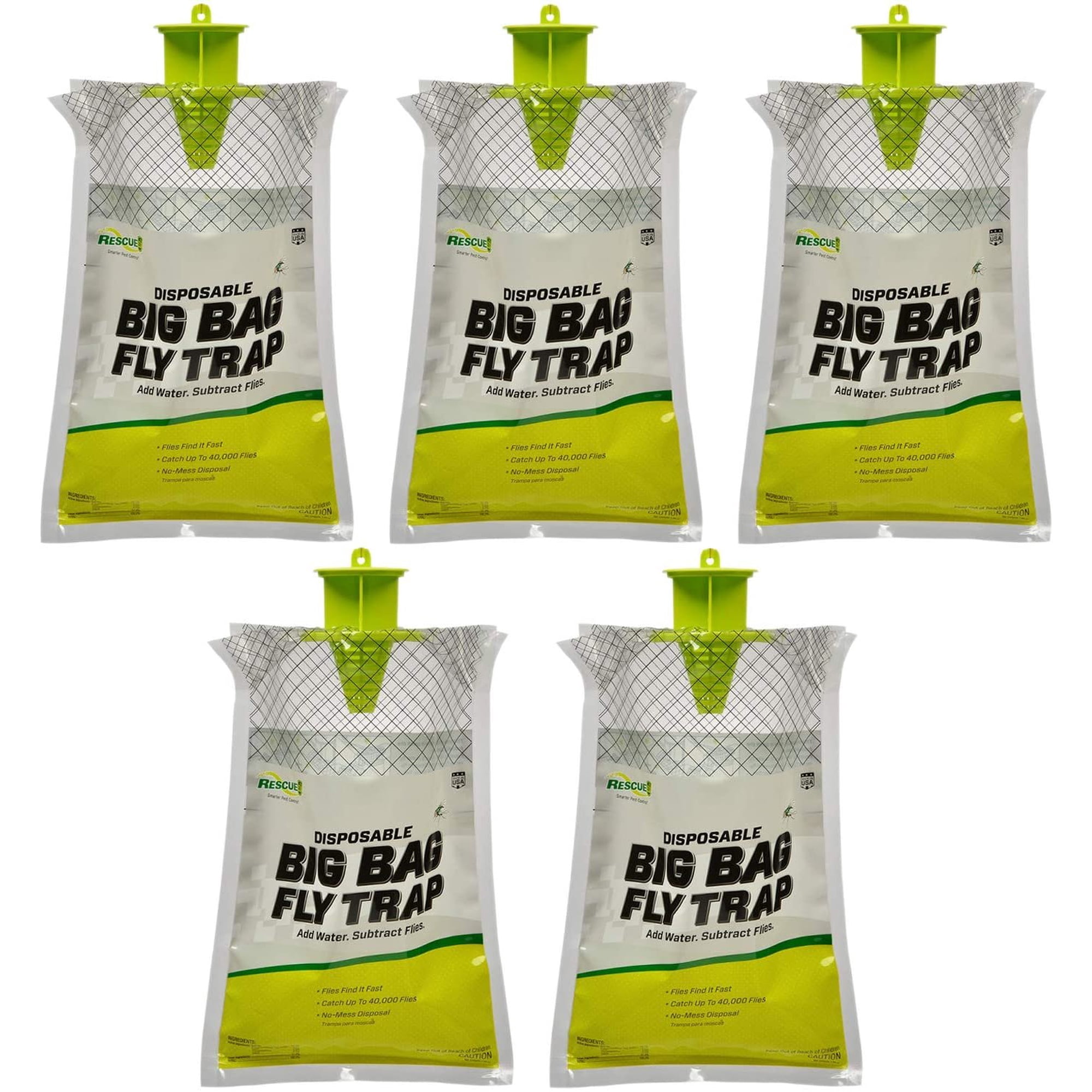 RESCUE! Big Bag Fly Trap Outdoor Hanging Disposable Trap - Large Capacity - 5 Pack