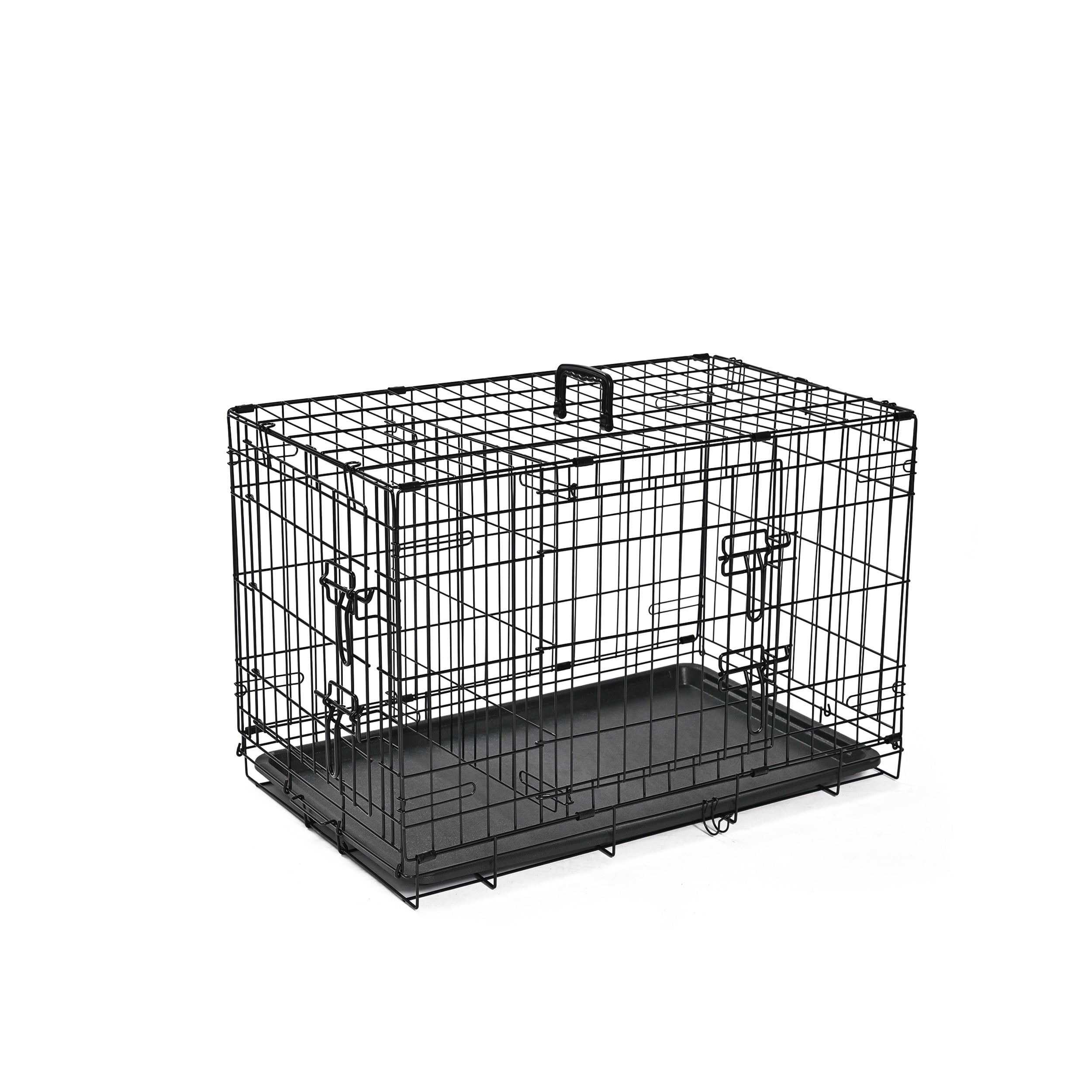 ABC Pet Folding Metal Dog Crate, Durable Double-Door Wire Pet Kennel with Leak-Proof Tray,30x18x19.5inch