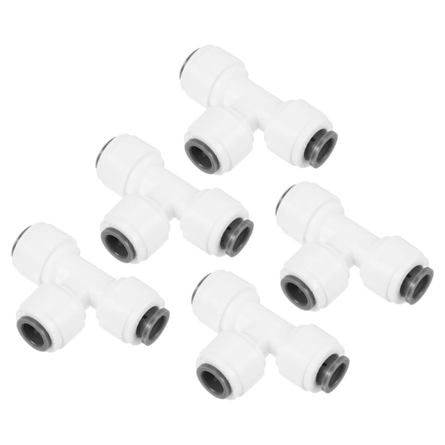 Uxcell 1/4" Conector de línea de agua en T, 5 paquetes, blanco