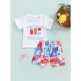 thumbnail image 2 of Faithtur Independence Day Infant Two Piece Outfits, Baby Popsicle Lettering Pattern Short Sleeve T-shirt Tie Dye Drawstring Shorts, 2 of 9