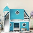 thumbnail image 2 of Aukfa Loft Bed with Slide - Full Size Low Castle Bed with Tent and Tower for Kids,Wood - Blue, 2 of 8