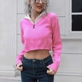 thumbnail image 4 of Suéter corto para mujer, cuello vuelto, manga larga, cuello en V, Color sólido, Jersey de punto, 4 of 7