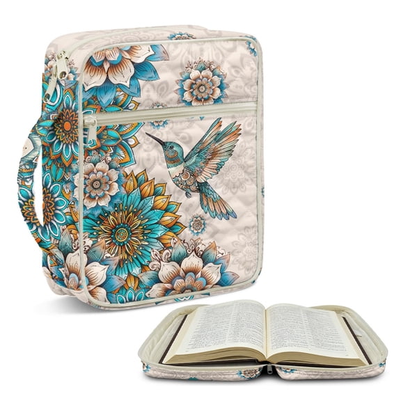 ZUXONGSY Boho Mandala Hummingbird Print Bible Case for Women Large Bible Holder Portable Handbag with Handle Scripture Bag for Book Lover