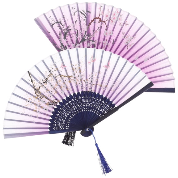 Hemoton Set of 2 Folding Hand Fans Chinese Style for Dancing Party Festival Decorative Use