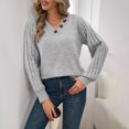 thumbnail image 7 of SOMER Women's Pullover Sweaters V Neck Casual with Button Long Sleeve Knit Top Soft Cozy Jumper Tops, 7 of 7