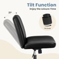 thumbnail image 5 of Criss Cross Legged Chair Wide Comfy Home Office Desk Seat, No Wheels Armless Computer Task Seating, Swivel Vanity Chair Height Adjustable for Makeup Bedroom, Leather Black, 5 of 6