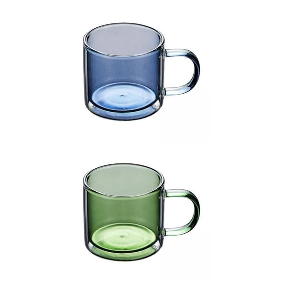 Pitycbo 2x 250 Ml Glass Cup Champagne Cafe Drinking Cup Round Mouth Double-Layer