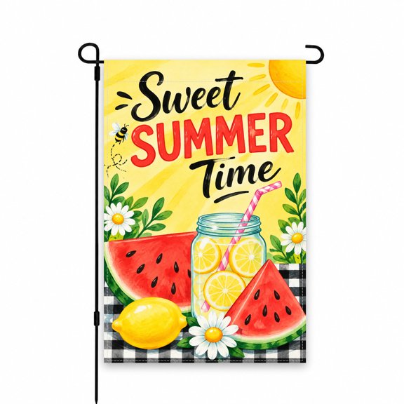 Sweet Summer Time Garden Flag Yard Decor 12x18 Inch – Watermelons, Lemons & Flowers Design for Lawn, Patio, Porch – Vibrant Outdoor Decoration