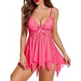 thumbnail image 2 of ValueVibe Lingerie for Women Sexy Lace Babydoll Open Front Lingerie Sets V-Neck Mesh Chemise Nightdress, Pink XL, 2 of 5