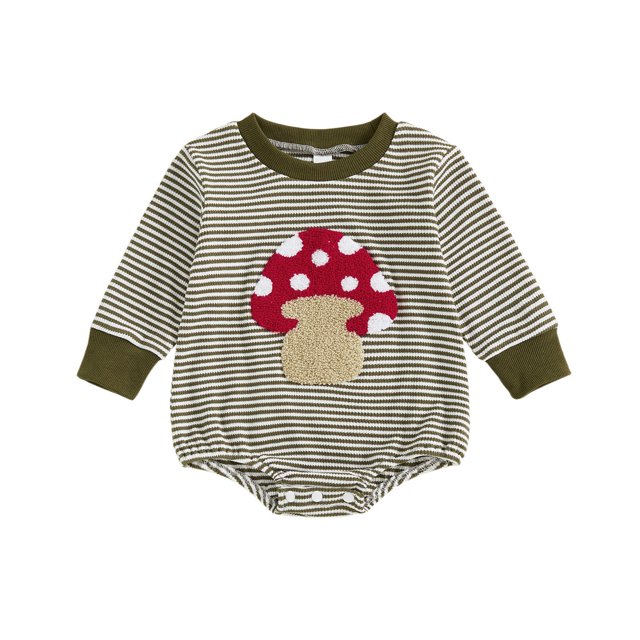 PMVFHDE Adorable Fall Girls Long Sleeve Romper Bodysuit Featuring Textured Pattern and Towel Embroidery Design Army Green,0-3 Months