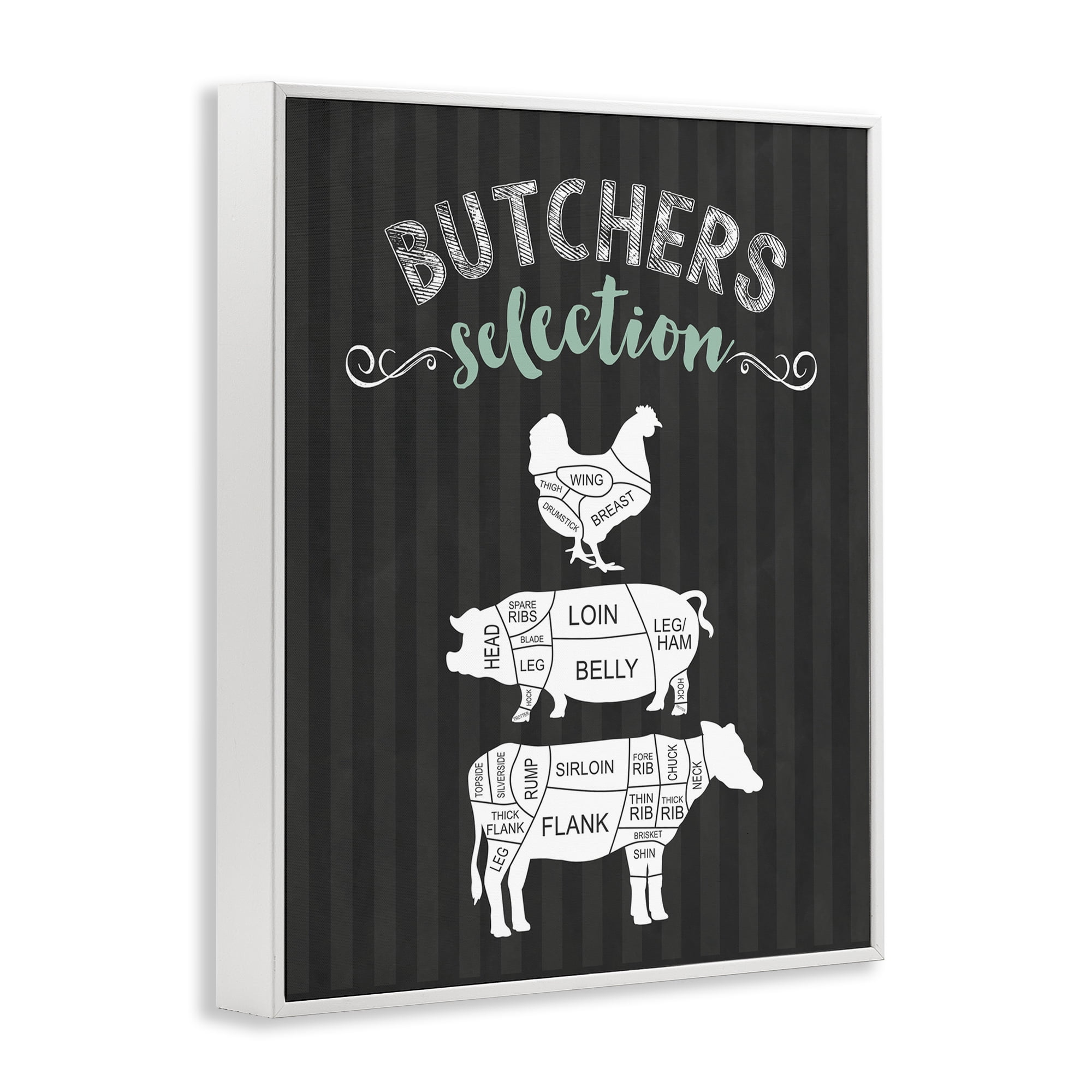Butchers Selection Animal Sections White Framed Giclee Art, design by Lettered and Lined