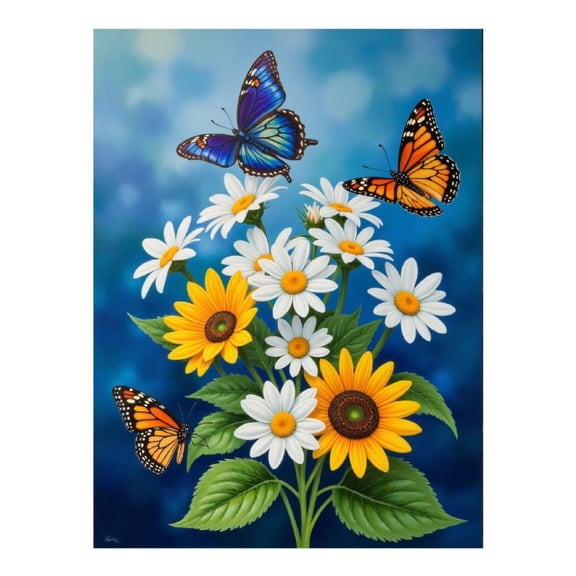 Diamond Art Kit for Adults, Butterflies Sunflowers Daisies Bliss Diamond Painting for Adults Beginners, DIY Diamond Art Painting Kits, 5D Diamond Painting Crafts for Home Decor 12x16 Frameless