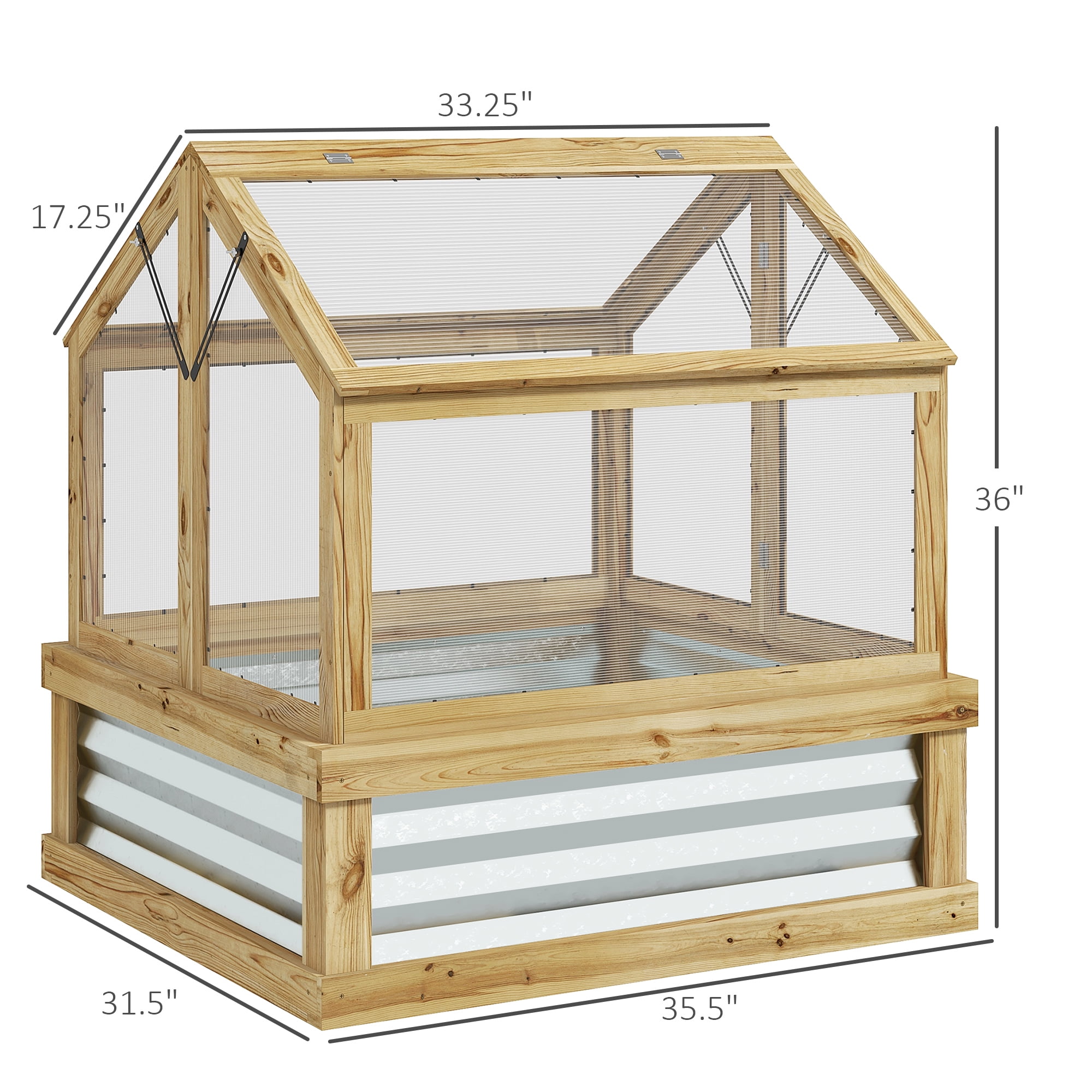 Bed Frame Raised Garden Bed with Polycarbonate Greenhouse, Garden Wooden Cold Frame Greenhouse Flower Planter Protection, Peak Roof
