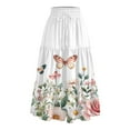 thumbnail image 3 of WTOBBY Women's Floral Print Flowy Flared Skirt with Ruffle Hem, A-Line Elastic Waist Elegant Tiered Layered Bohemian Long Skirt for Casual Summer and Beach Events,Beige L, 3 of 4