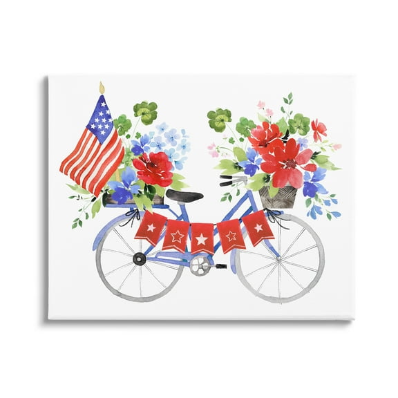 Stupell Industries Floral Americana Bicycle Transportation Painting Gallery Wrapped Canvas Print Wall Art, 20 x 16