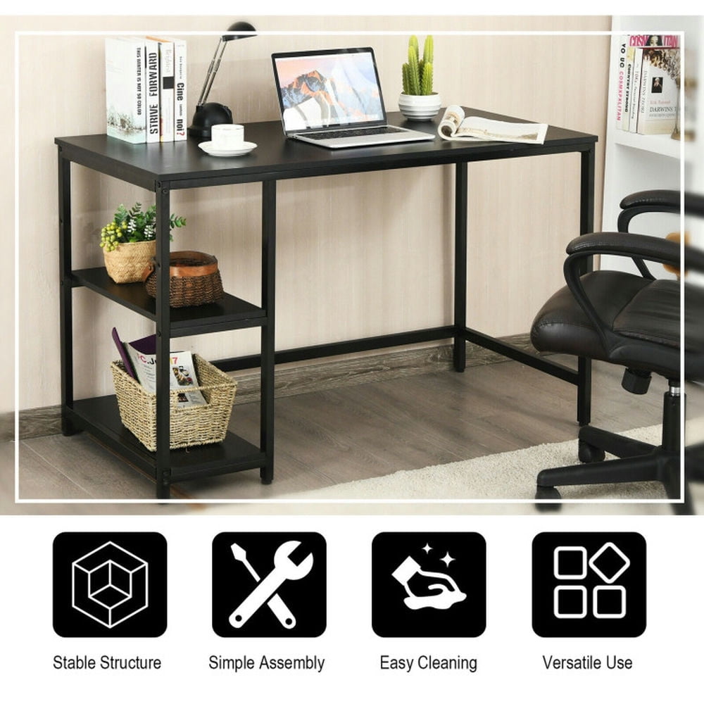 Demi Bonn 47" Computer Desk Office Study Table Workstation Home with Adjustable Shelf, Black