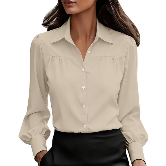 Aezemi Women Button down Office Blouses Collared Long Sleeve Dressy Fashion Work Casual Shirts Womens Fall Spring Business Casual Trendy Tops XXL