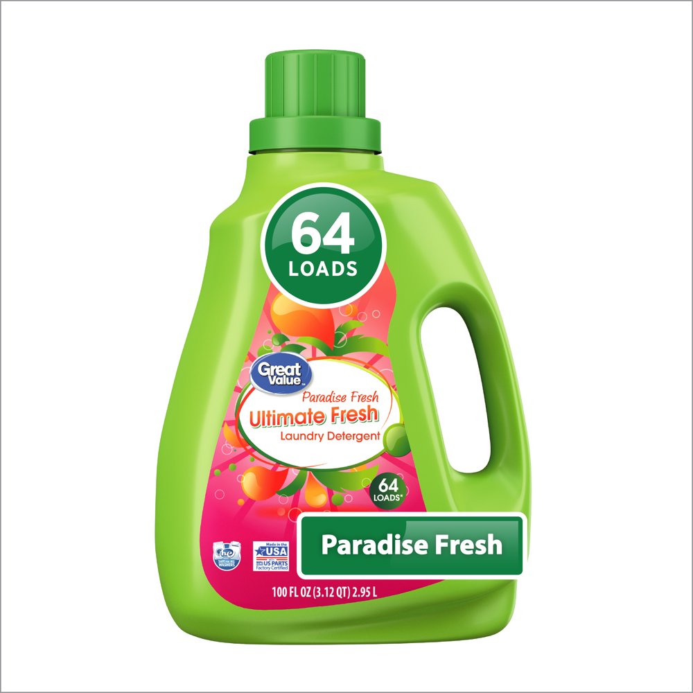 Great Value Paradise Fresh, 64 loads, Ultimate Fresh HE Liquid Laundry Detergent, 100 Fl oz