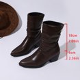 thumbnail image 6 of HEWUQI Women's Mid Calf Boots Leather Pointed Toe Ruched Low Block Heels Comfortable Boho Retro Casual Party Winter Dressy Shoes Brown Size 6, 6 of 7