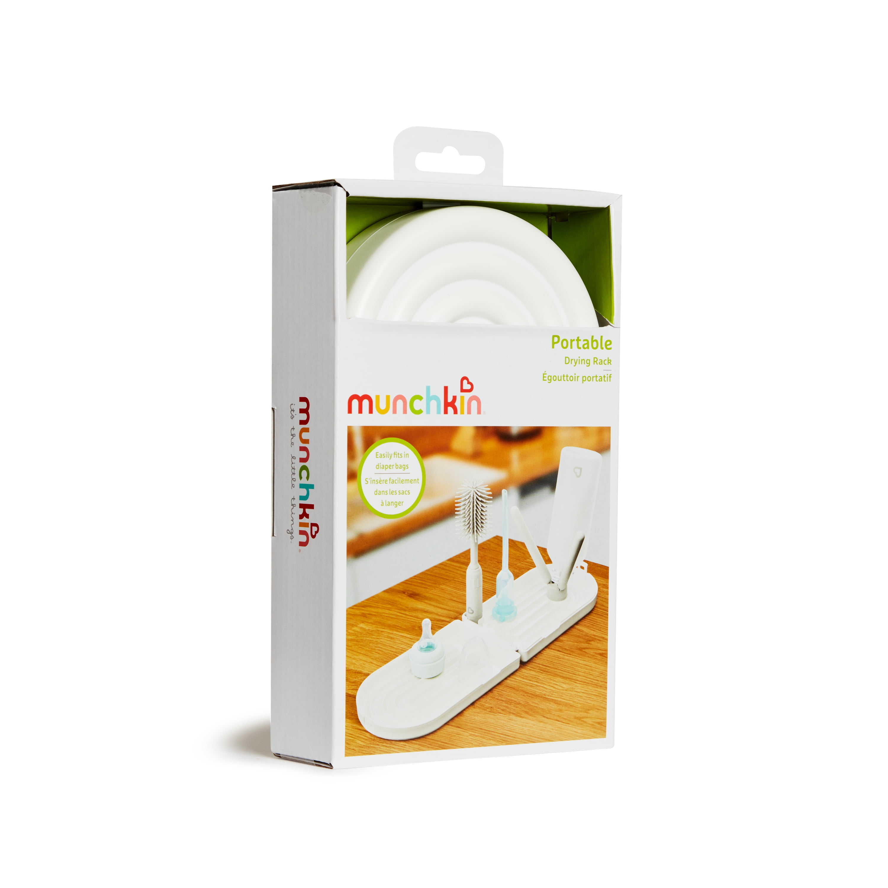 Munchkin® Portable Bottle Drying Rack with Silicone Bottle Brush, Great for Travel and Diaper Bags, White