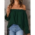 thumbnail image 5 of Women'S Off Shoulder Top Ruffle Long Sleeve Chiffon Blouse Casual Loose Shirts Green XL, 5 of 6