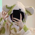 thumbnail image 3 of Women's Flannel Robe Fuzzy Terry Cloth Robes Animal Ear Hooded Long Sleeve Soft Plush Bathrobe Cute Fleece Pajamas, Green, L, 3 of 6