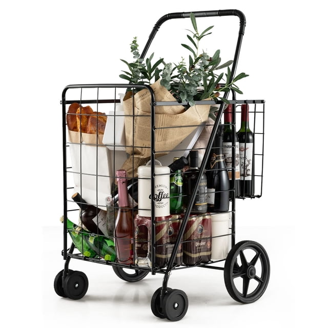Carrito de Compras Plegable Goplus Jumbo con Ruedas Giratorias Plateado