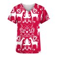 thumbnail image 5 of Blusa de manga corta con cuello en V para mujer, uniforme con bolsillos estampados navideños, blusa de enfermería Pompotops hkajfhjk473146, 5 of 5
