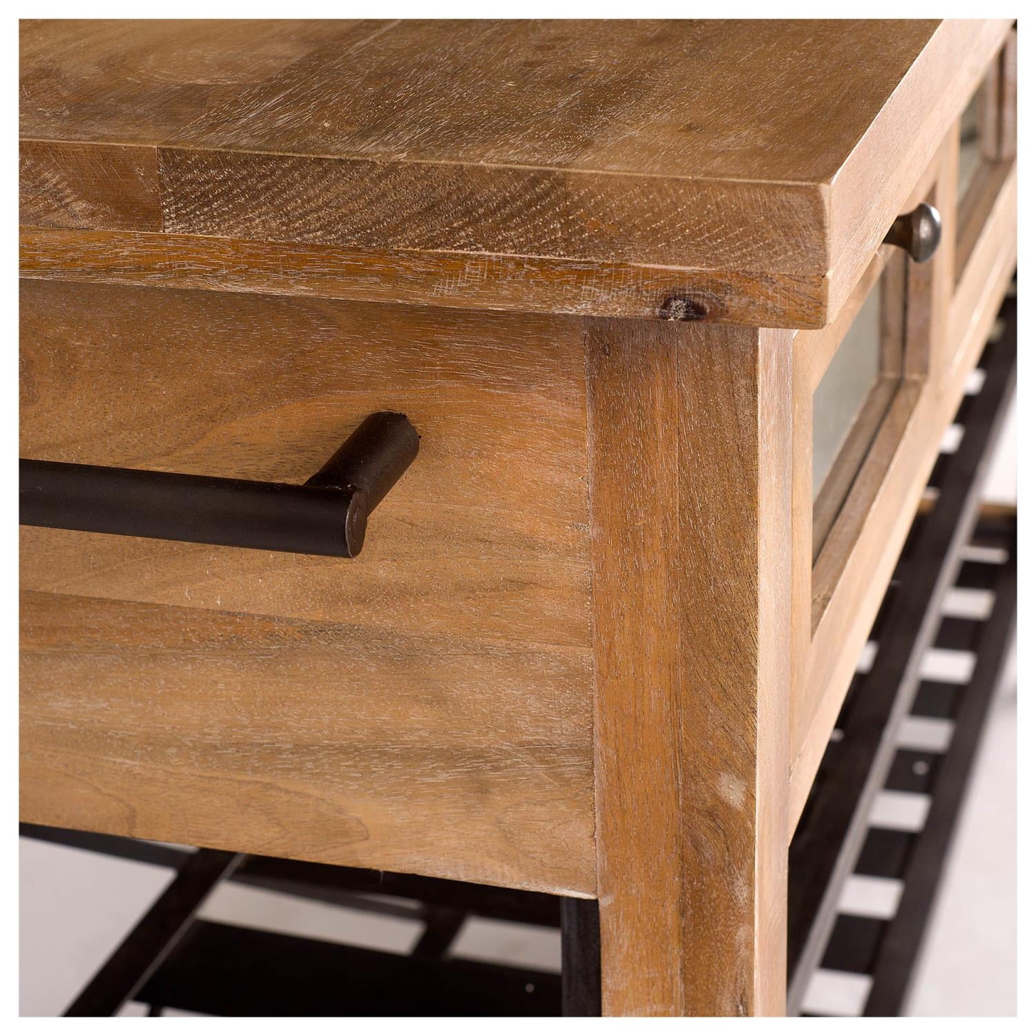 Mercana Stuart I Solid Wood Two-Tier Metal Rolling Kitchen Island in Brown