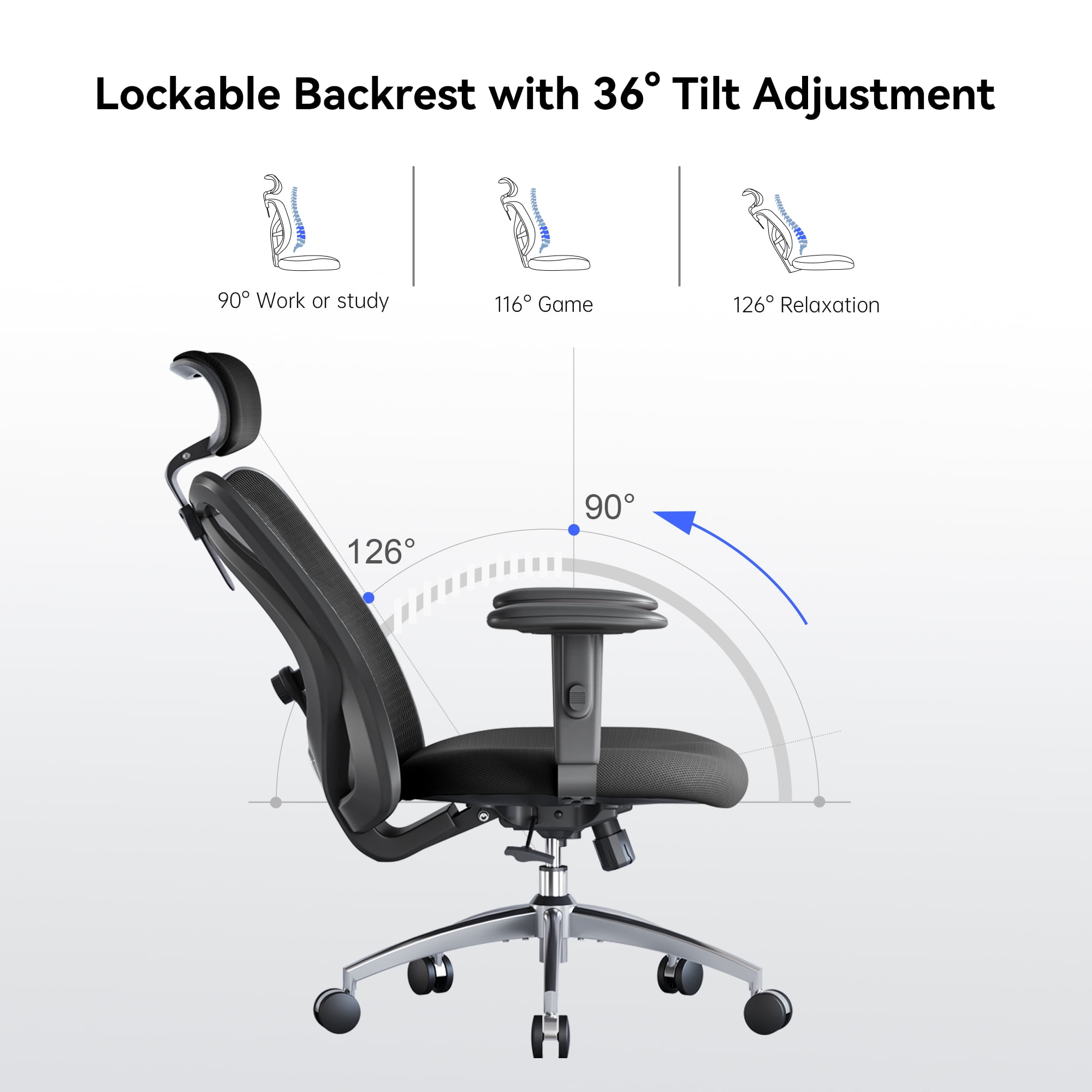 SIHOO Ergonomic Chair with Adjustable Lumbar Support, Wide Thick
