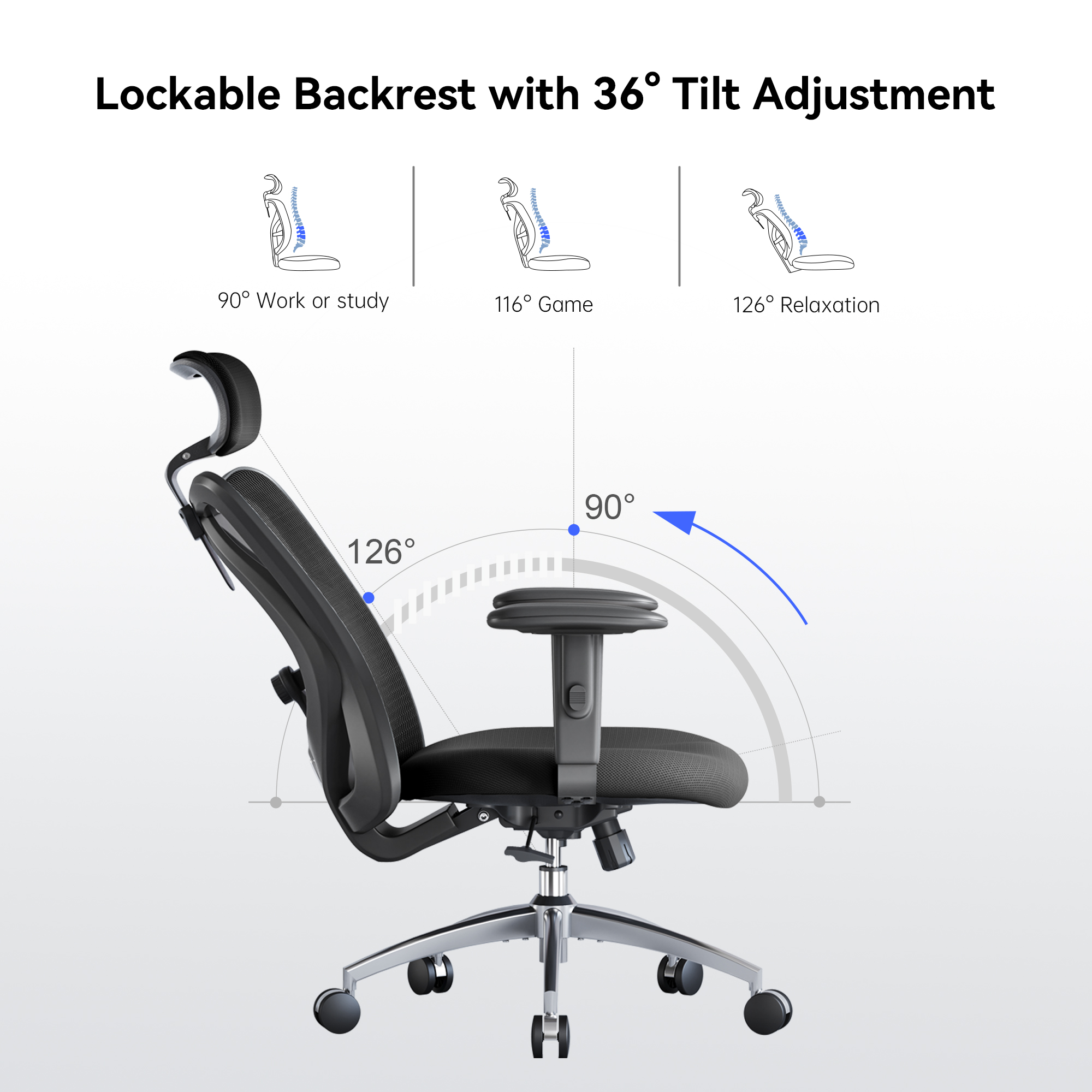 Sihoo M18 Ergonomic High-Back Mesh Office Chair, Black photo 2