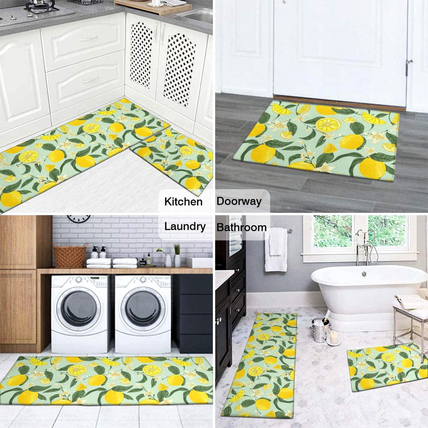 Lemon Kitchen Rug Lemon Kitchen Mat Lemon Rug Lemon Rugs for Kitchen Rug Kitchen Blue Green Rustic Rugs Decorations Non-Slip Floor Mat Doormat Runner Rug for Kitchen, Laundry, Living Room, Front Door