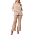 thumbnail image 2 of Suéter casual de punto con bolsillo y cuello alto para mujer Inspire Chic, de manga larga, otoño e invierno, talla S, color caqui, 2 of 6